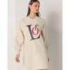 Mujer Lois Vestidos | Vestido Sudadera Con Apertura Lateral Beige