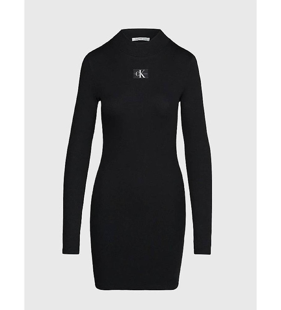 Mujer Calvin Klein Jeans Vestidos | Vestido Slim De Mangas Largas De Canale Negro