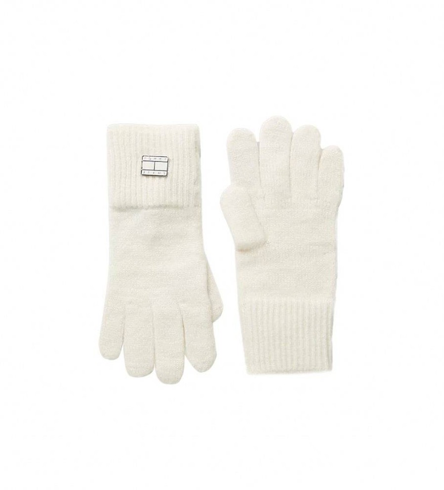 Mujer Tommy Jeans Guantes | Guantes Con Punos De Punto Elastico Blanco