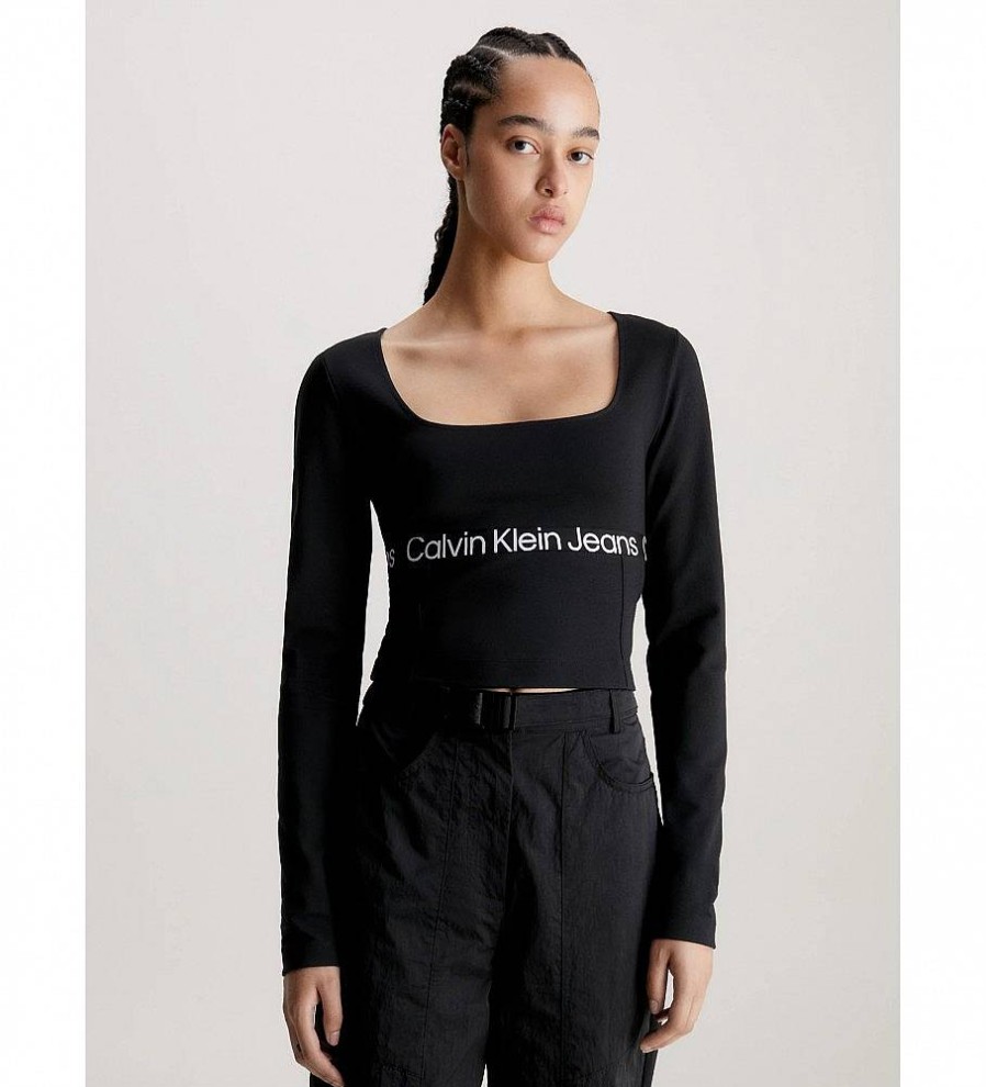 Mujer Calvin Klein Jeans Camisetas | Top De Manga Larga De Punto Milano Negro