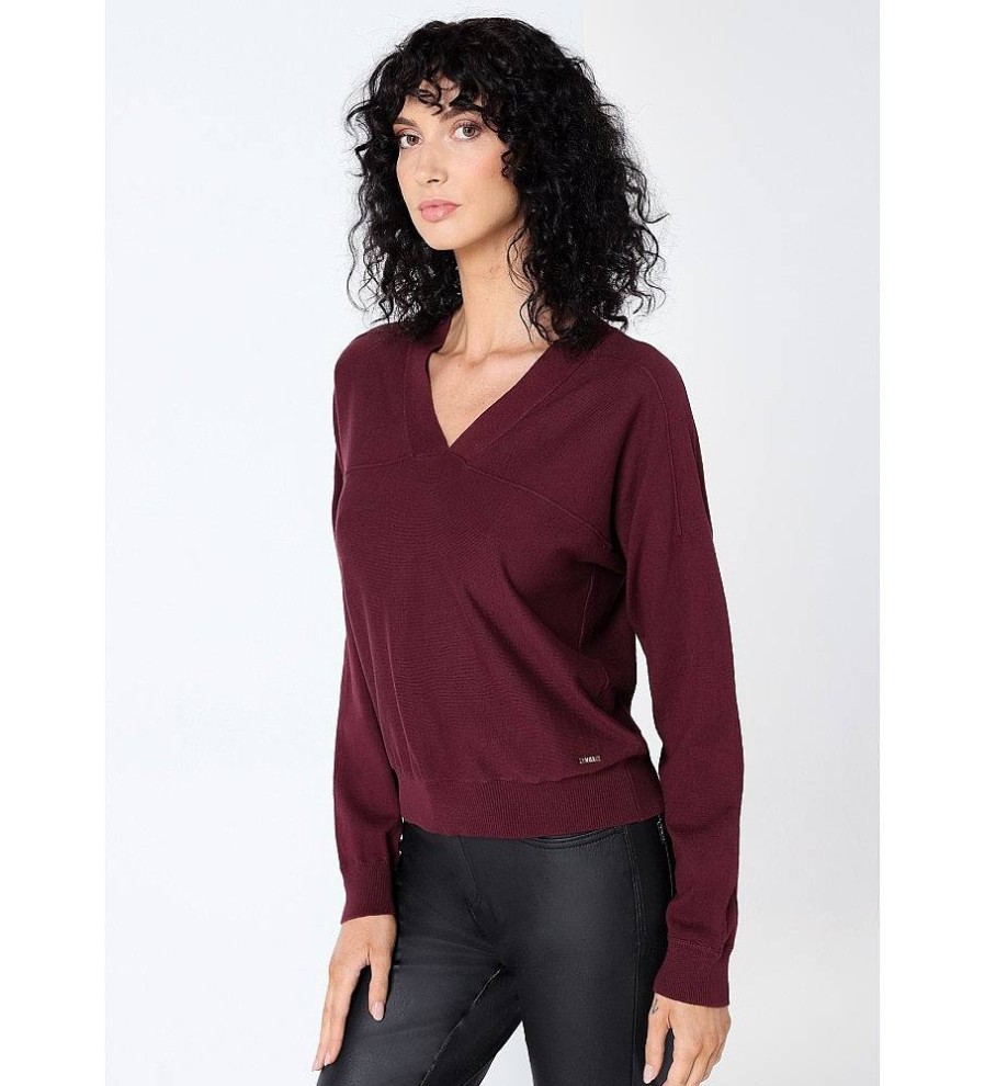 Mujer Victorio & Lucchino, V&L Sudaderas Y Jerseis | Jersey Cuello Pico Con Detalle Escote Granate