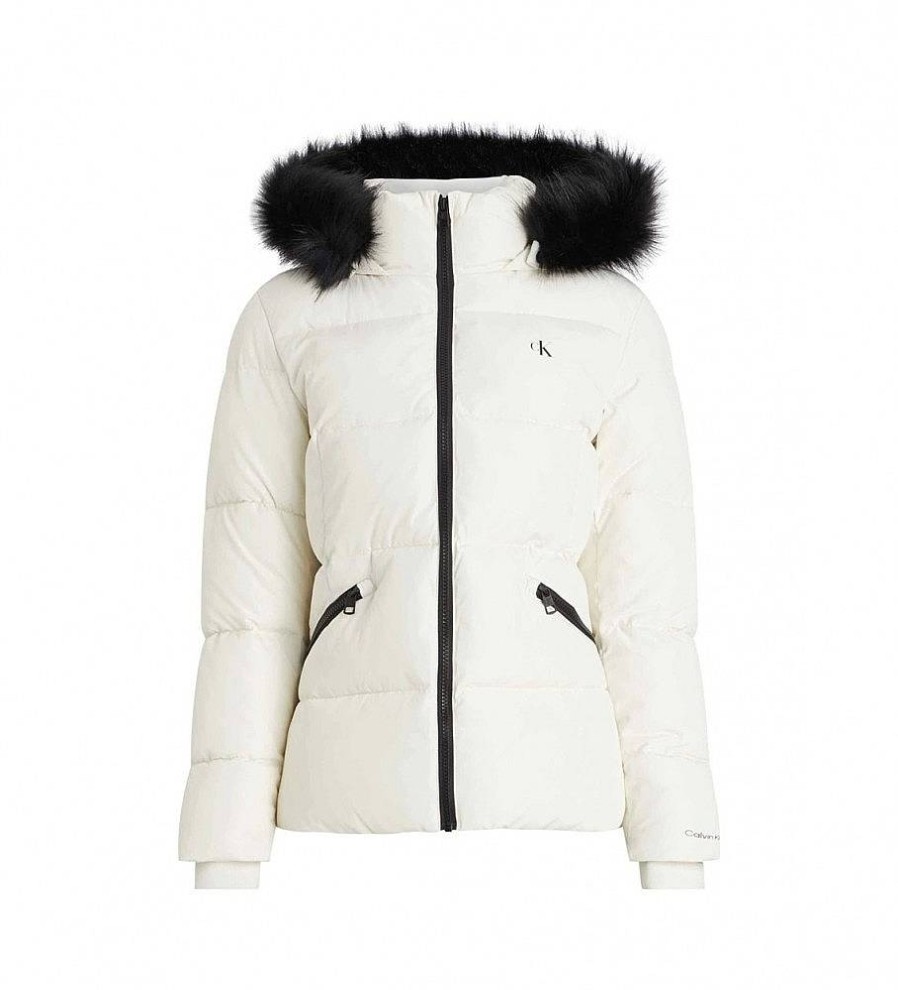 Mujer Calvin Klein Jeans Chaquetas Y Abrigos | Chaqueta De Plumas Entallada Con Capucha Blanco