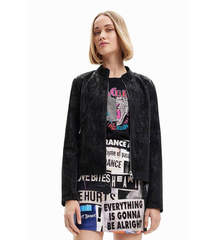 Mujer Desigual Chaquetas Y Abrigos | Chaqueta Biker Efecto Ante Negro