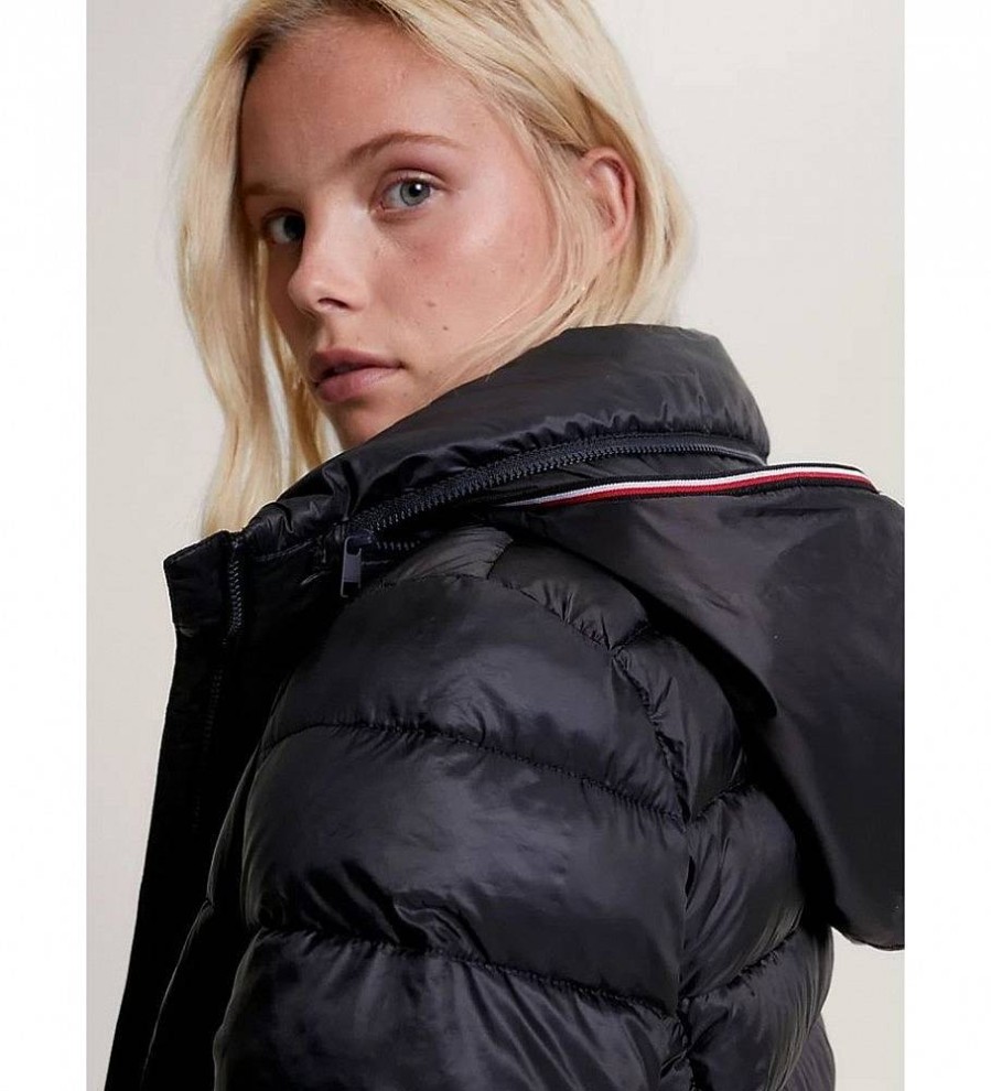 Mujer Tommy Hilfiger Chaquetas Y Abrigos | Abrigo Acolchado Global Stripe Negro