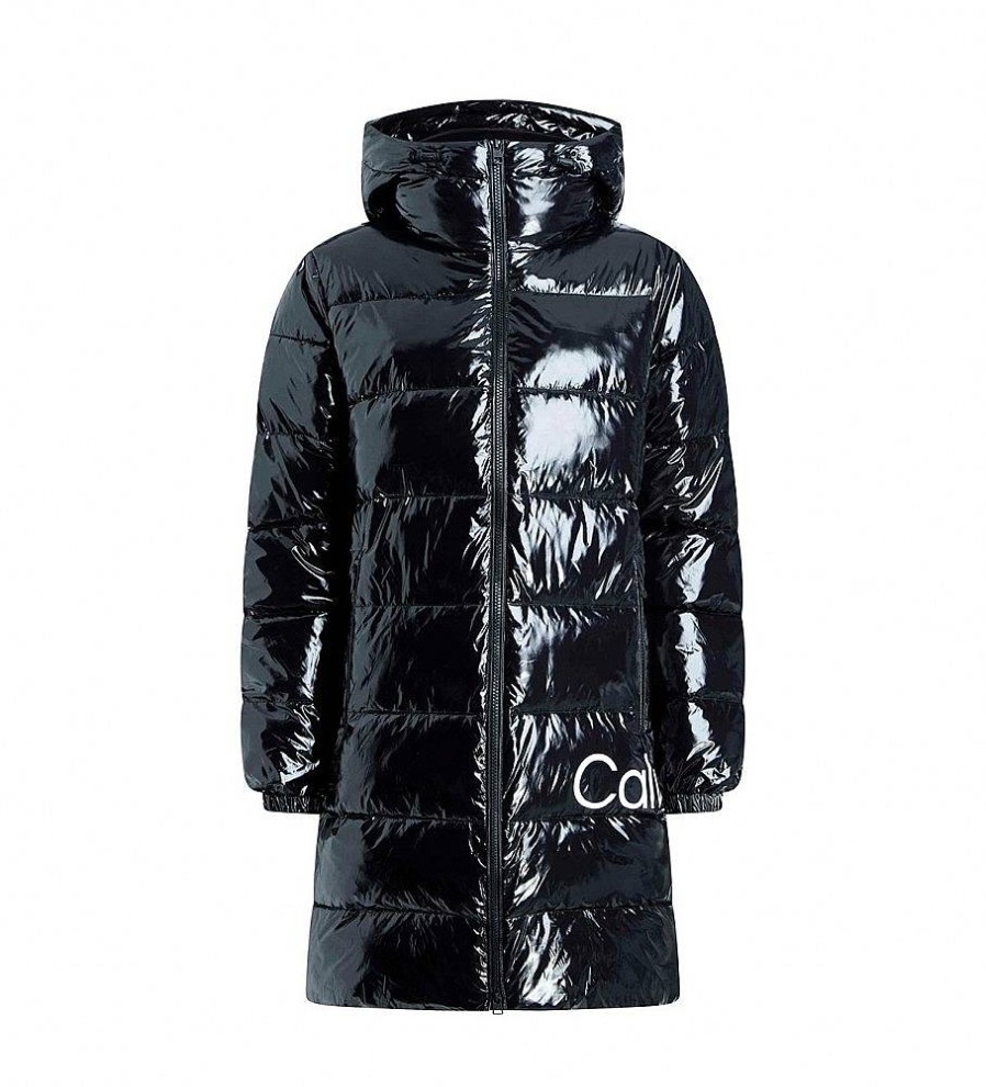 Mujer Calvin Klein Jeans Chaquetas Y Abrigos | Abrigo High Shine Fitted Puffer Negro