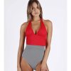 Mujer Admas Moda Bano | Banador Halter Soft Navy Rojo