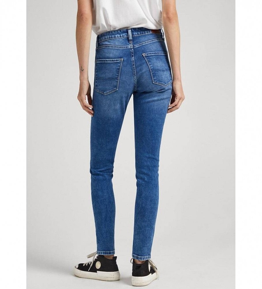 Mujer Pepe Jeans Pantalones | Jeans Regent Fit Skinny Tiro Alto Azul