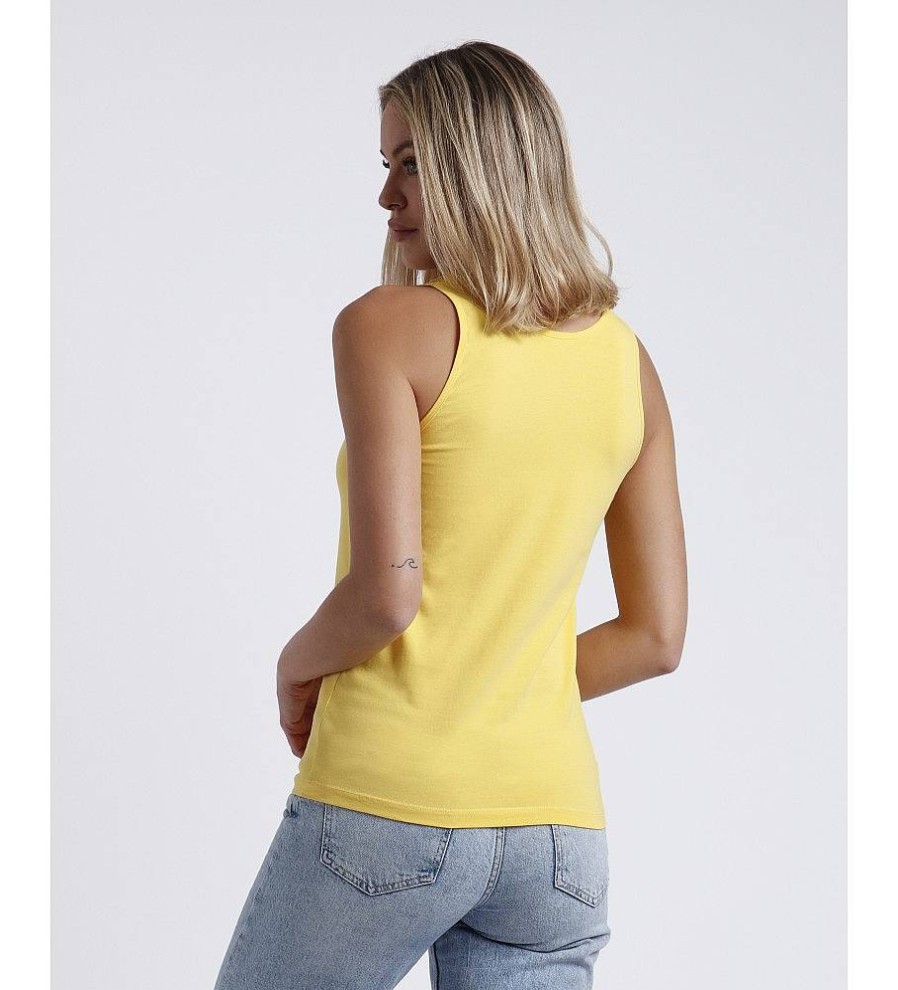 Mujer Admas Camisetas | Camiseta Sin Mangas Escote Guipur Amarillo