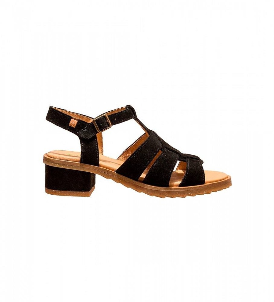 Mujer El Naturalista Sandalias | Sandalias De Piel N5800 Sabal Negro -Altura Tacon 4,5Cm-