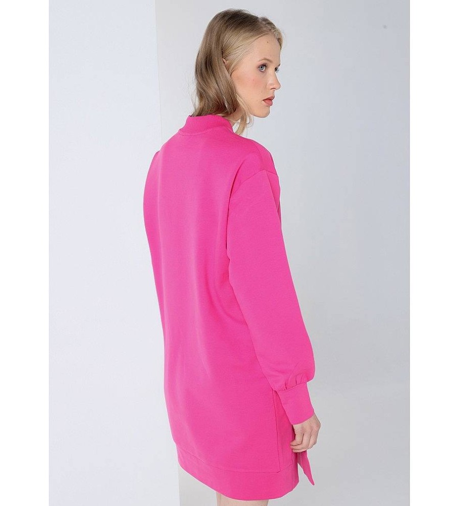 Mujer Lois Vestidos | Vestido Sudadera Con Apertura Lateral Rosa