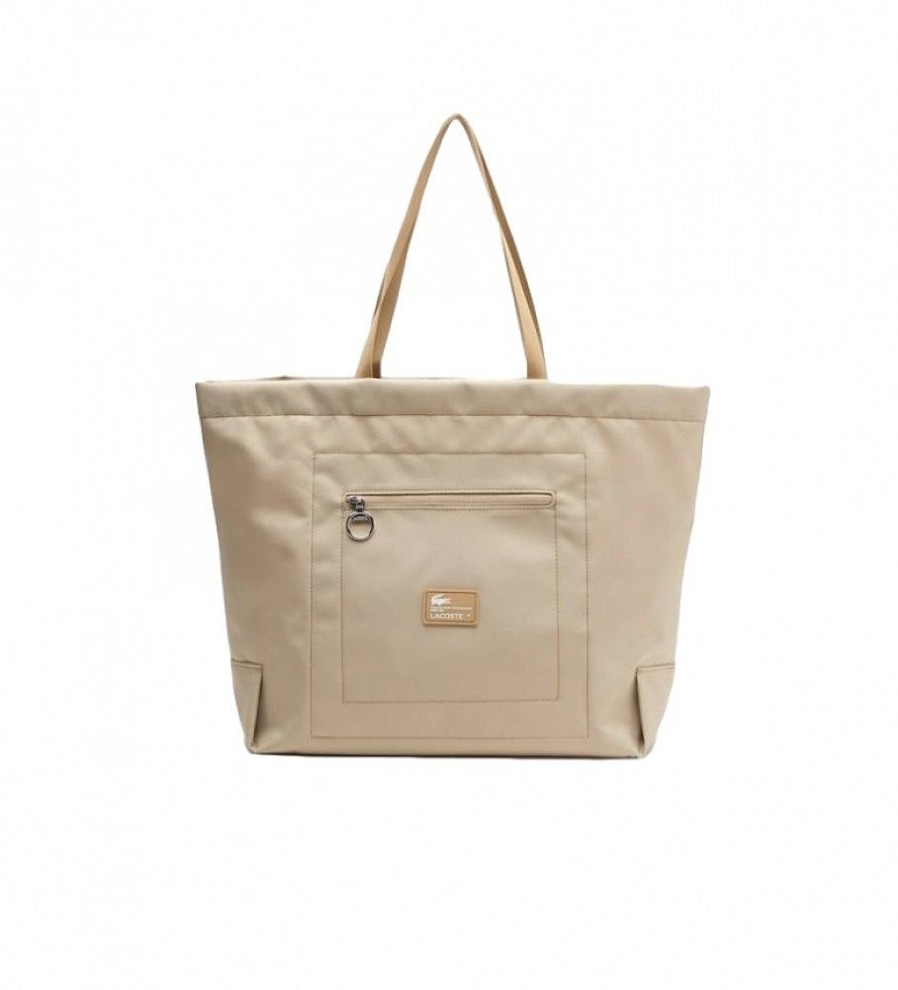 Mujer Lacoste Bolsos | Bolso Tote Unisex Lacoste Oversized Beige