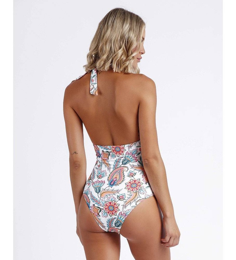 Mujer Admas Moda Bano | Banador Halter White Paisley Blanco