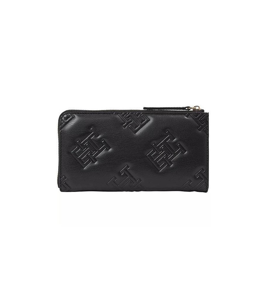 Mujer Tommy Hilfiger Carteras Y Monederos | Cartera Grande Con Estampado Del Monograma Th Negro