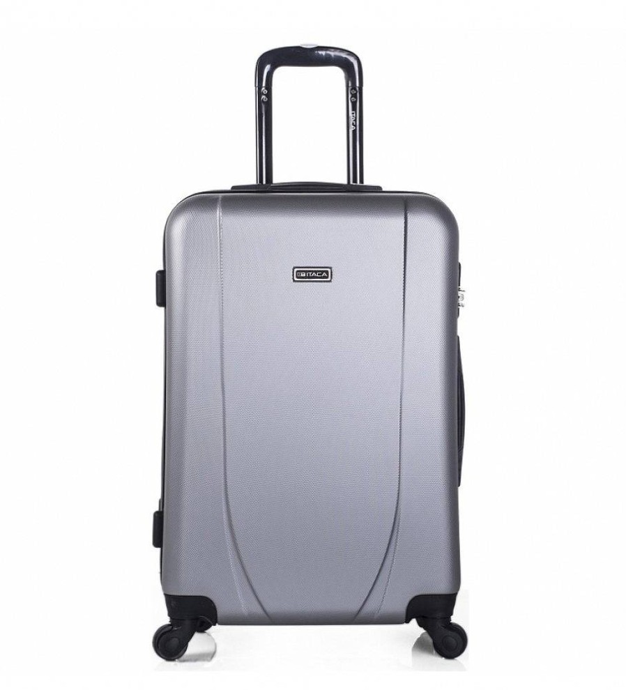 Mujer ITACA Viaje | Maleta De Viaje Rigida 4 Ruedas Trolley Mediana 71160 Plata -65X44X24Cm-