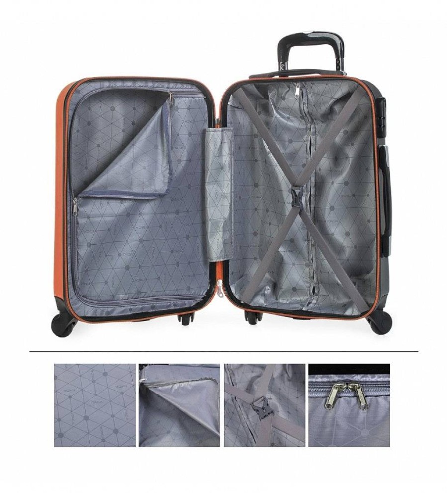 Mujer ITACA Viaje | Maleta Cabina De Viaje Corto Rigida 4 Ruedas Trolley 71150 Coral, Antracita -55X38X20Cm-