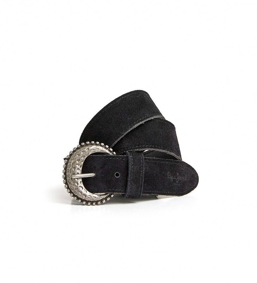 Mujer Pepe Jeans Cinturones | Cinturon De Piel Emily Negro