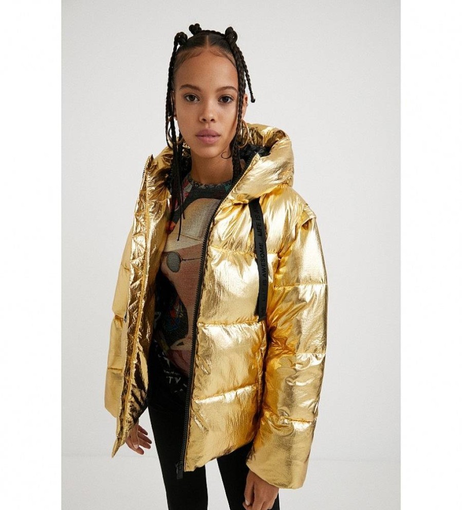 Mujer Desigual Chaquetas Y Abrigos | Chaqueta Acolchada Goldie Con Mangas Desmontables Dorado