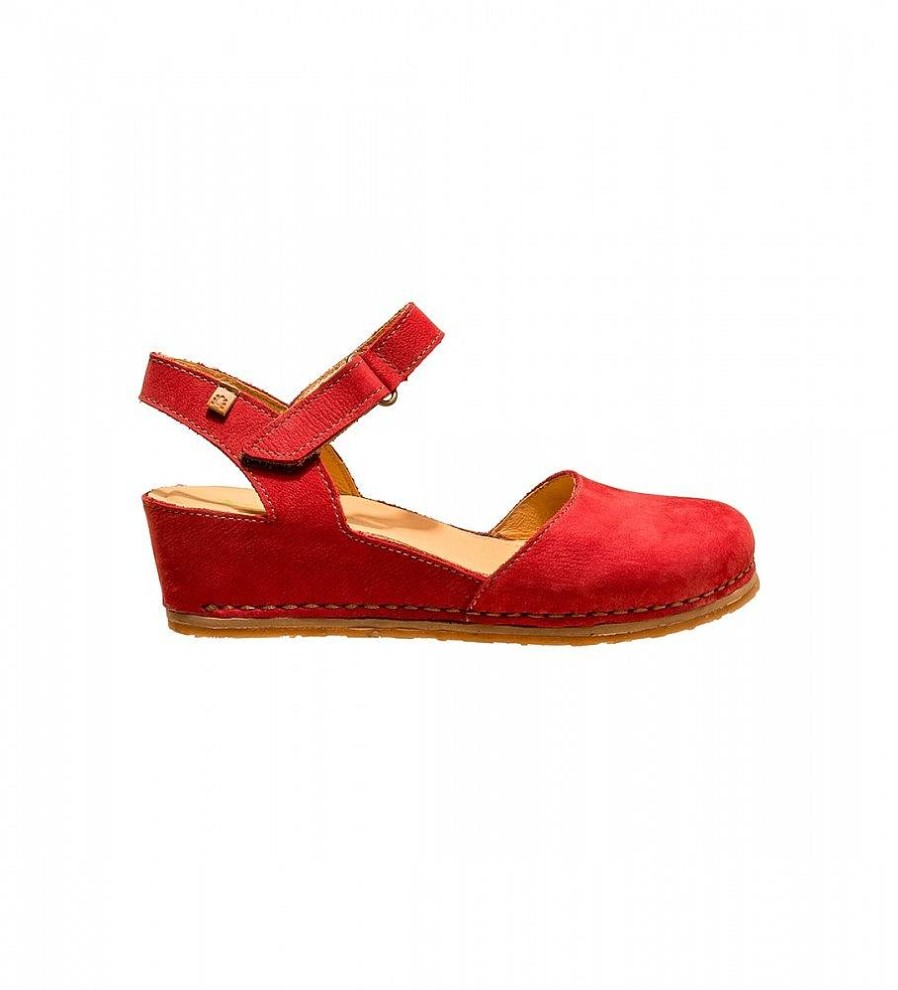 Mujer El Naturalista Sandalias | Sandalias De Piel N5850 Picual Rojo -Altura Cuna 5Cm-