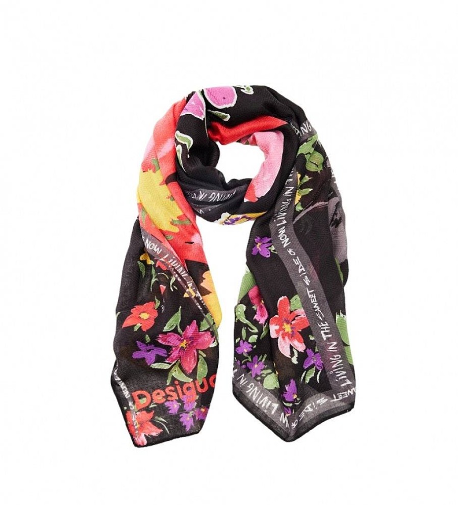 Mujer Desigual Bufandas Y Panuelos | Foulard Flores Patch Negro