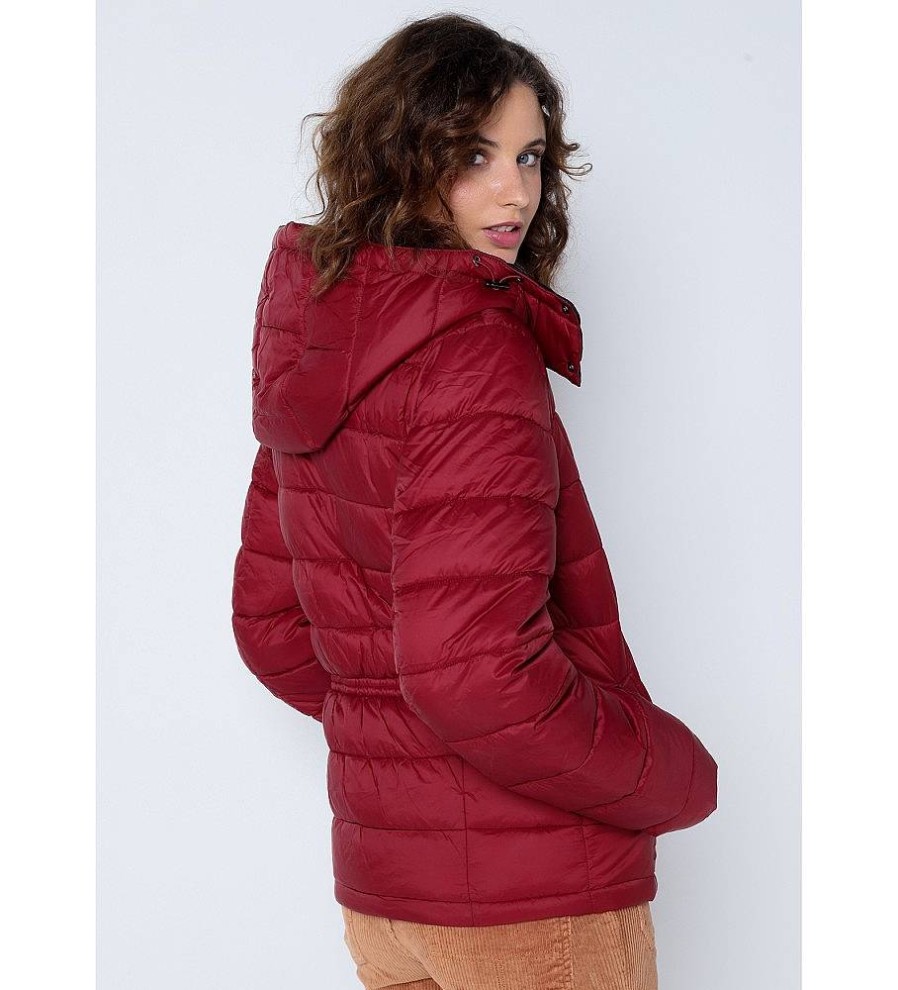 Mujer Lois Chaquetas Y Abrigos | Abrigo Puffer Acolchado Con Capucha Granate