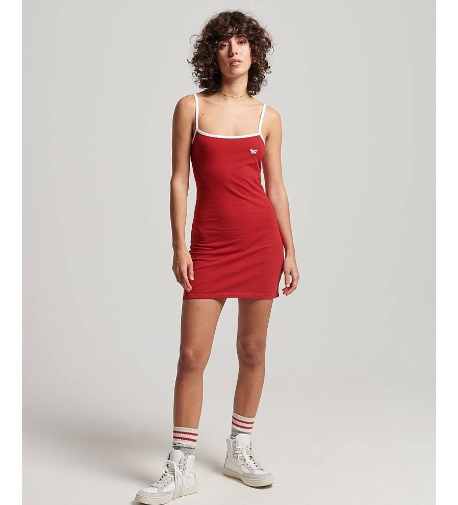 Mujer Superdry Vestidos | Vestido De Tirantes De Punto Vintage Rojo