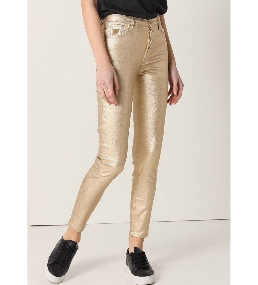 Mujer Lois Pantalones | Pantalones Skinny Ankle Metalizado Dorado