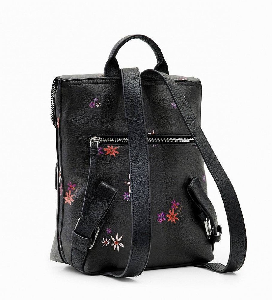 Mujer Desigual Mochilas, Bolsas Y Rinoneras | Mochila Flor Yvette Nerano Mini Negro