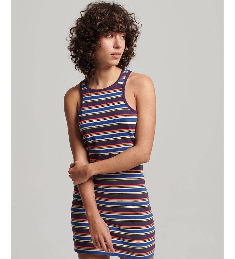 Mujer Superdry Vestidos | Vestido Logotipo Vintage Stripe Racer Marron