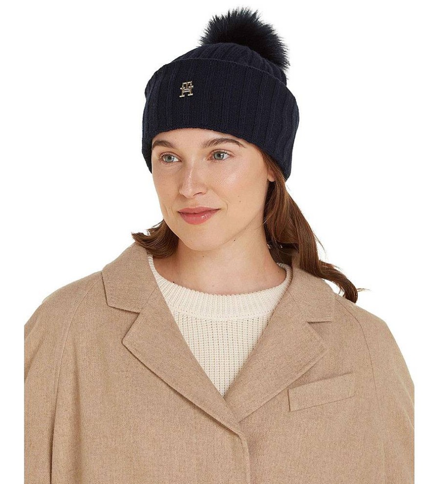 Mujer Tommy Hilfiger Gorras Y Gorros | Gorro Essential Chic Con Pompon Marino