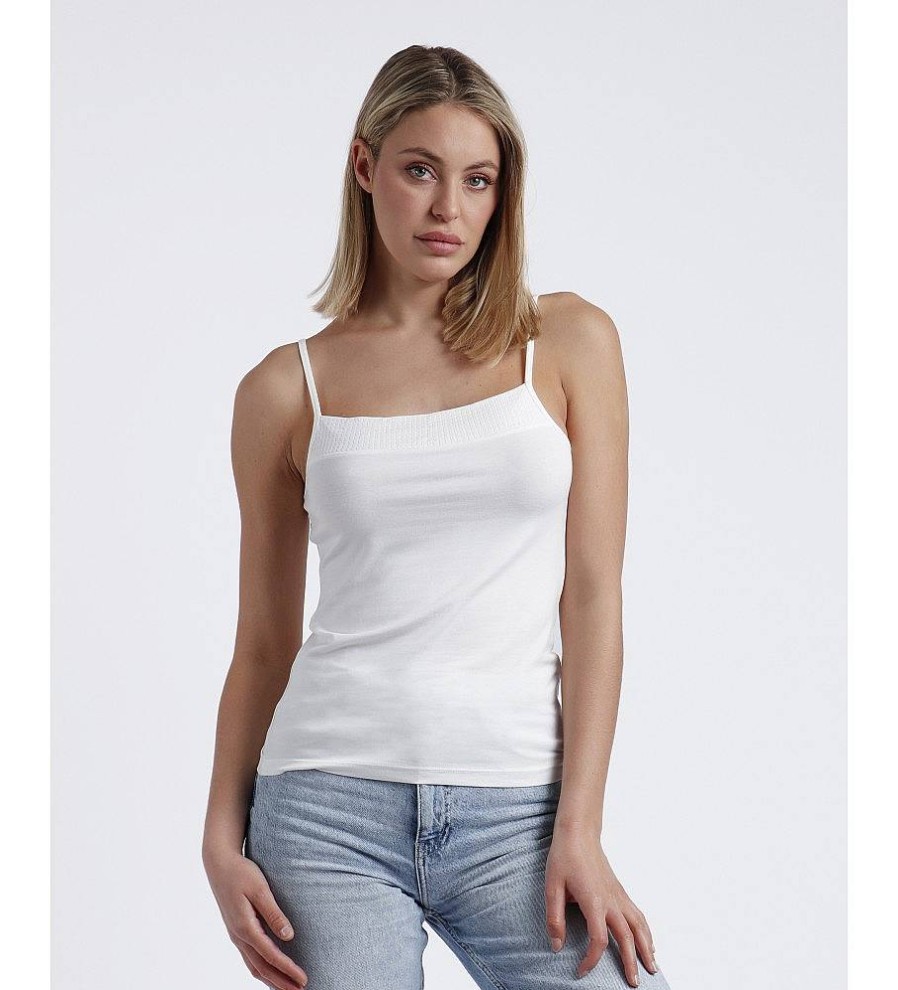 Mujer Admas Camisetas | Camiseta Tirante Escote Lentejuelas Blanco