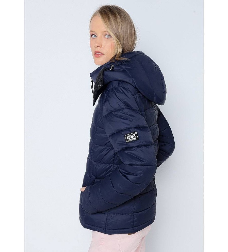 Mujer Lois Chaquetas Y Abrigos | Abrigo Puffer Acolchado Con Capucha Marino