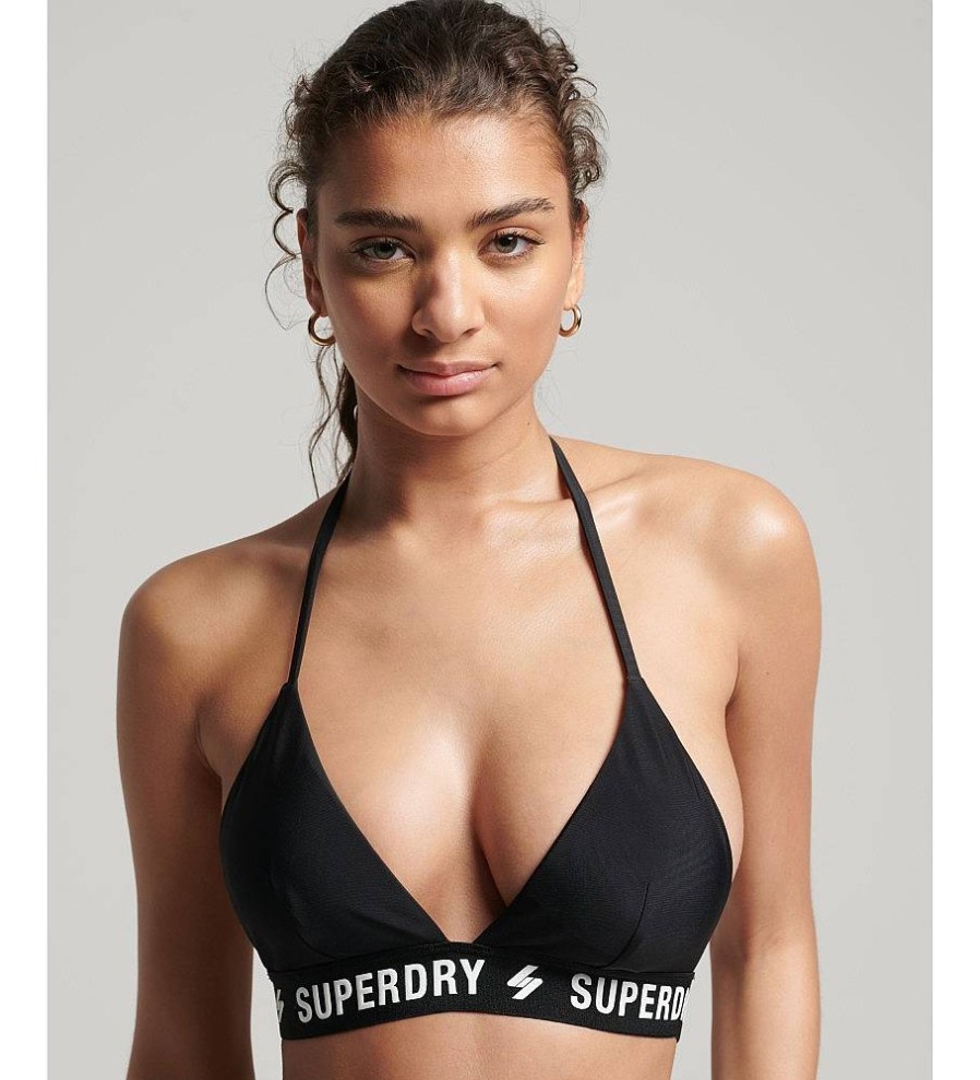 Mujer Superdry Moda Bano | Top De Bikini Elastico De Triangulos Negro