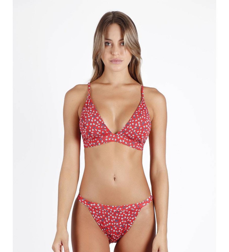 Mujer Admas Moda Bano | Bikini Triangulo Copa Fleur Rojo