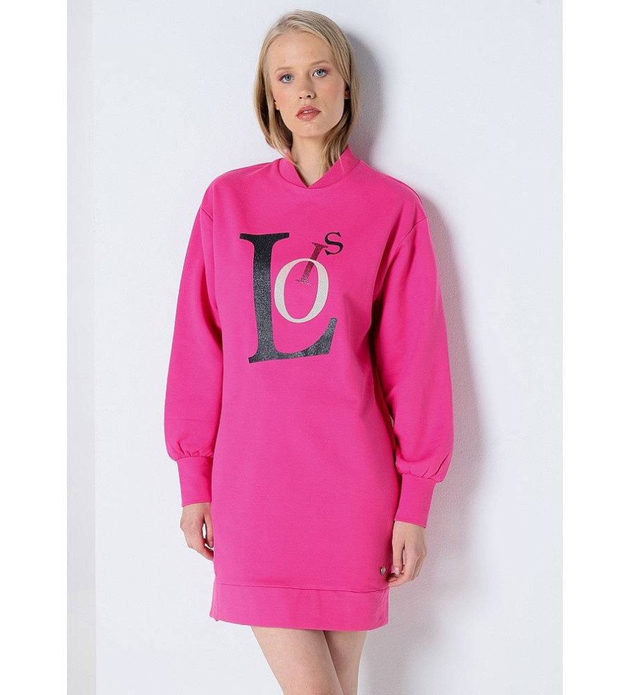 Mujer Lois Vestidos | Vestido Sudadera Con Apertura Lateral Rosa