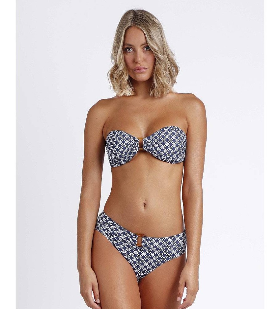 Mujer Admas Moda Bano | Bikini Bandeau Geometric Navy Marino