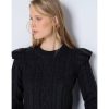 Mujer Lois Sudaderas Y Jerseis | Lois Jeans - Jersey Cuello Caja Con Volantes En Hombros Negro