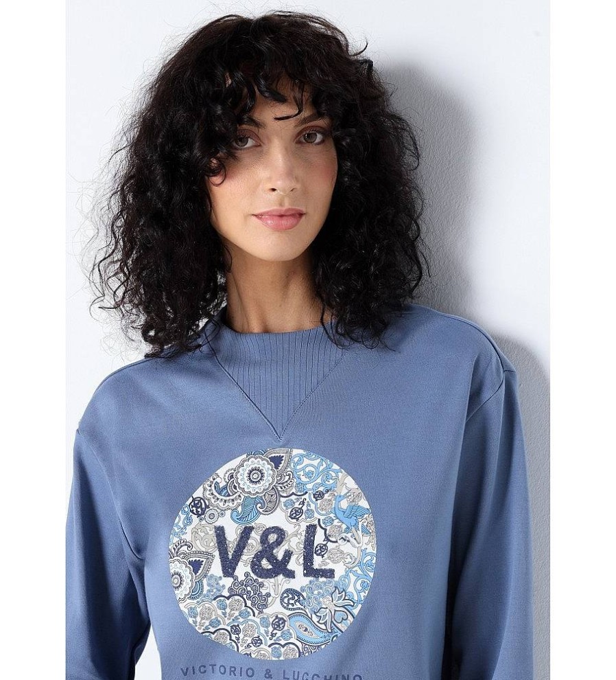 Mujer Victorio & Lucchino, V&L Sudaderas Y Jerseis | Sudadera Grafica Floral Azul