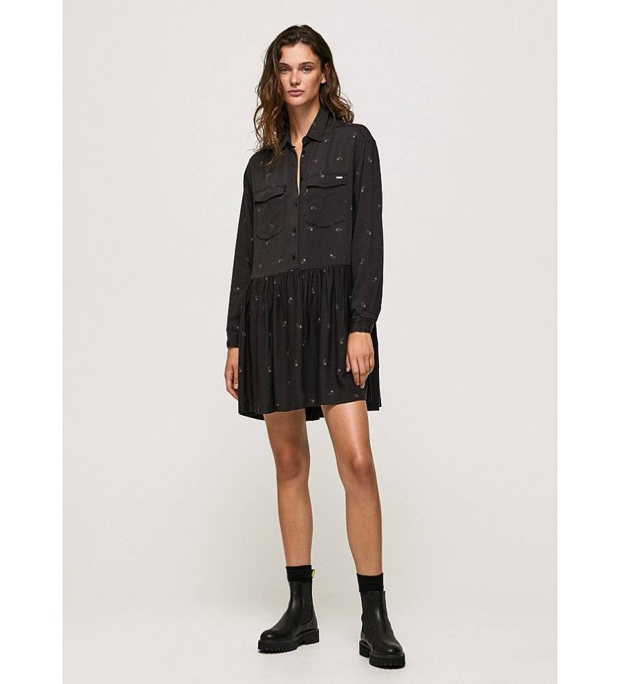 Mujer Pepe Jeans Vestidos | Vestido Estampado Paisley Negro