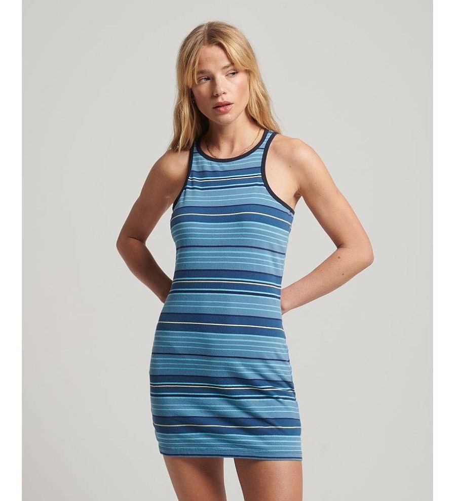 Mujer Superdry Vestidos | Vestido Logotipo Vintage Stripe Racer Azul