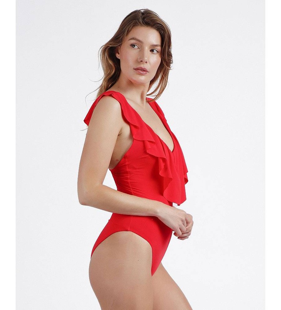 Mujer Admas Moda Bano | Banador Volantes Summer Frill Rojo