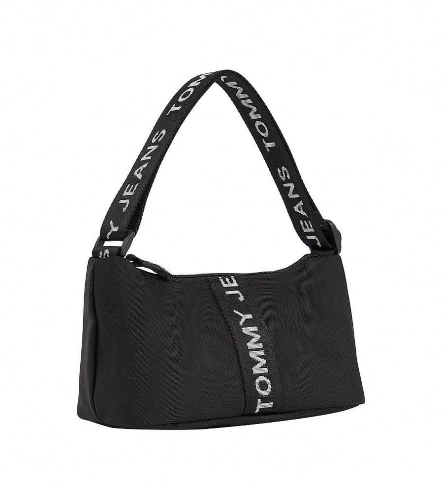 Mujer Tommy Jeans Bolsos | Bolso De Hombro Essential Reciclado Con Cinta Negro