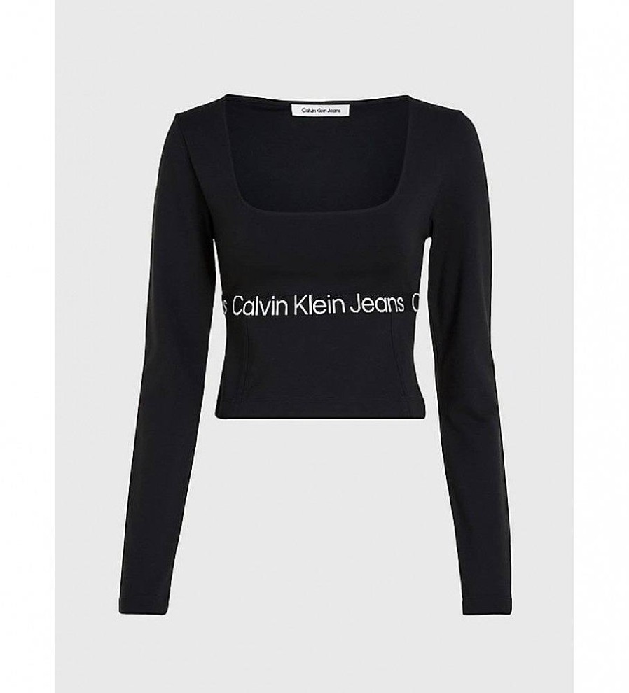 Mujer Calvin Klein Jeans Camisetas | Top De Manga Larga De Punto Milano Negro