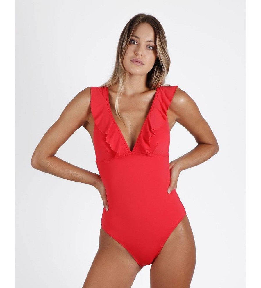 Mujer Admas Moda Bano | Banador Copa Summer Frill Rojo