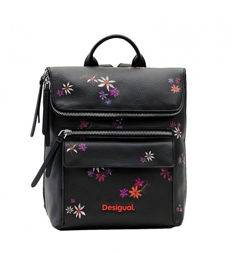 Mujer Desigual Mochilas, Bolsas Y Rinoneras | Mochila Flor Yvette Nerano Mini Negro