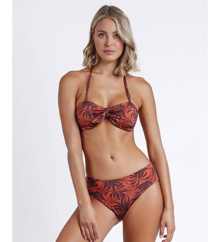 Mujer Admas Moda Bano | Bikini Bandeau Sunset Palm Rojo